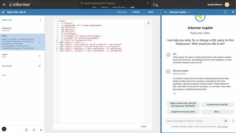 Informer Copilot — natural language SQL and code generation