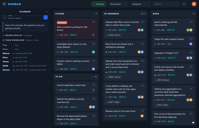 Kanban board combining Jira, Slack, and GitHub